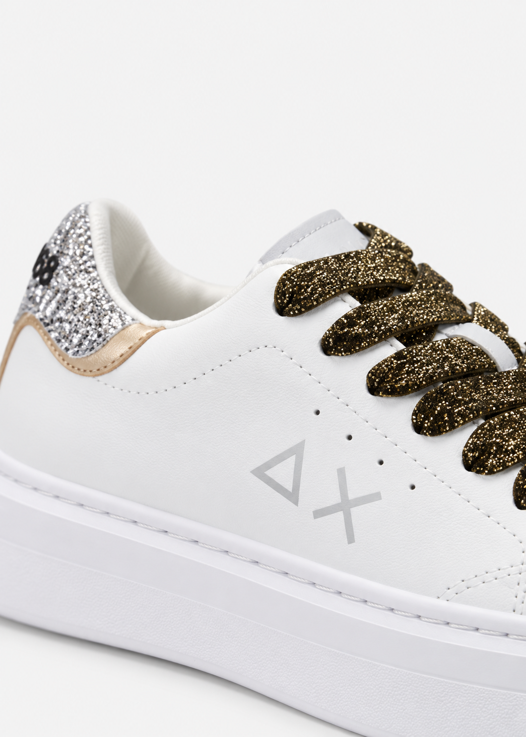 SUN68 Grace Sneakers Bianche e Argento Ragazza con Paillettes Z46463T