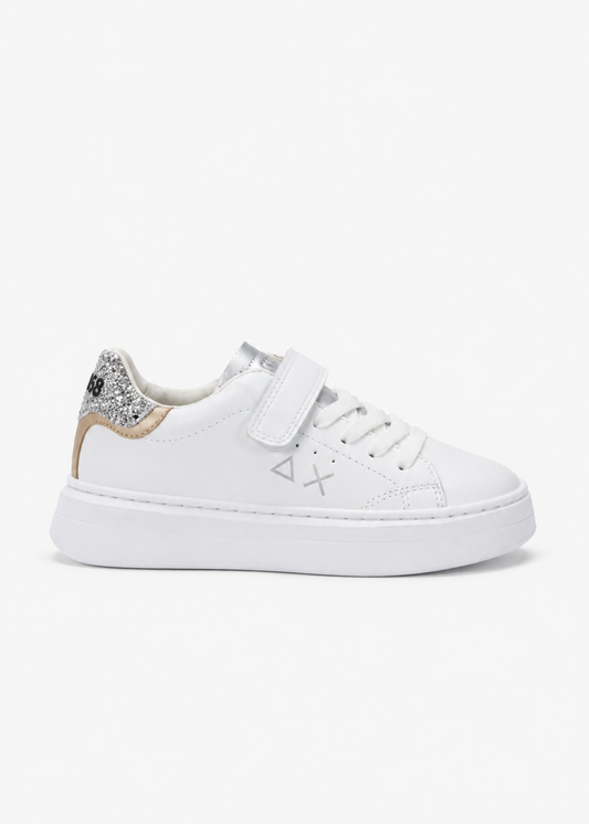 SUN68 Grace Sneakers Bianche Argento Bambina con Strappi Z46463K
