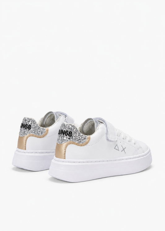 SUN68 Grace Sneakers Bianche Argento Bambina con Strappi Z46463K