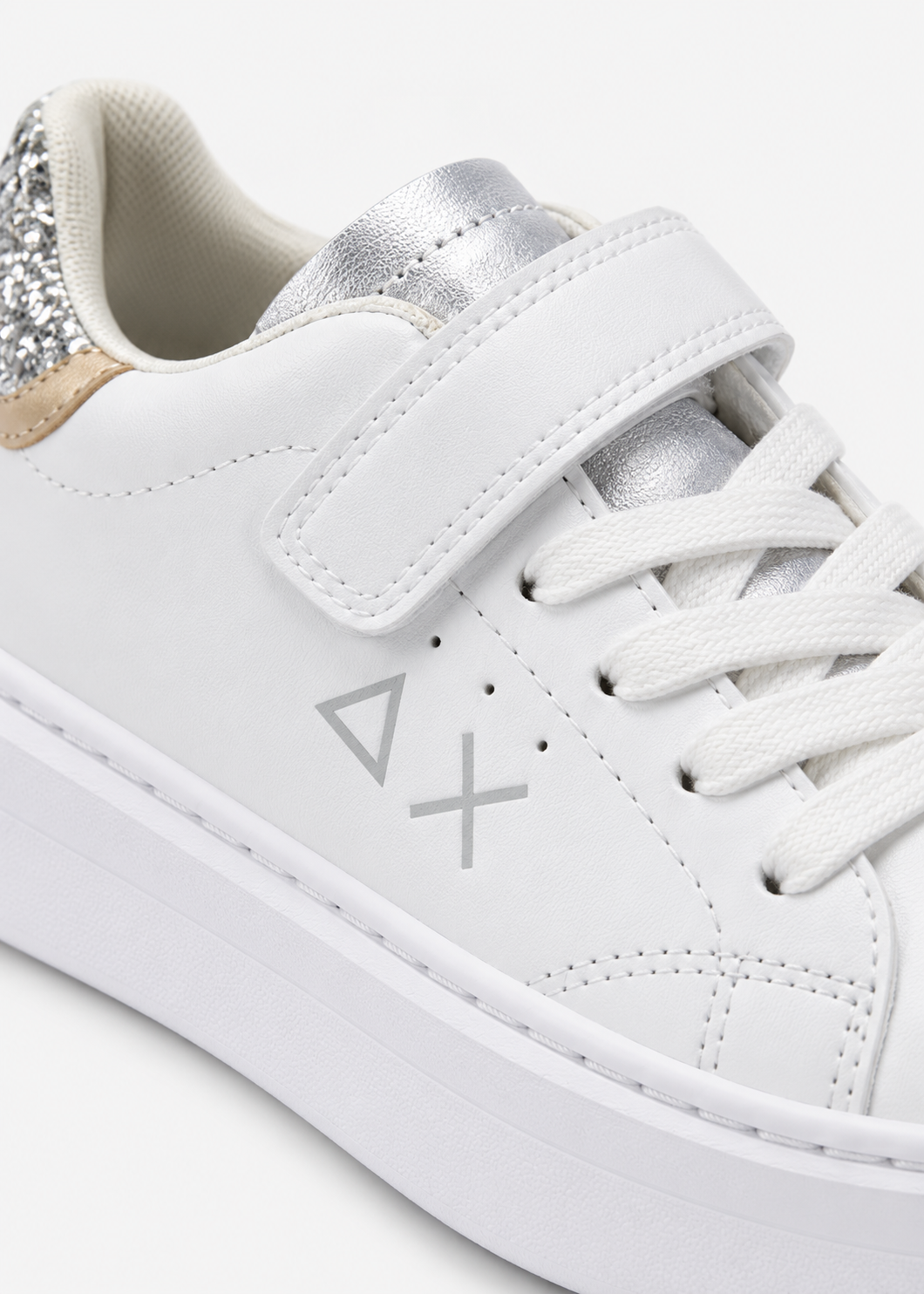 SUN68 Grace Sneakers Bianche Argento Bambina con Strappi Z46463K