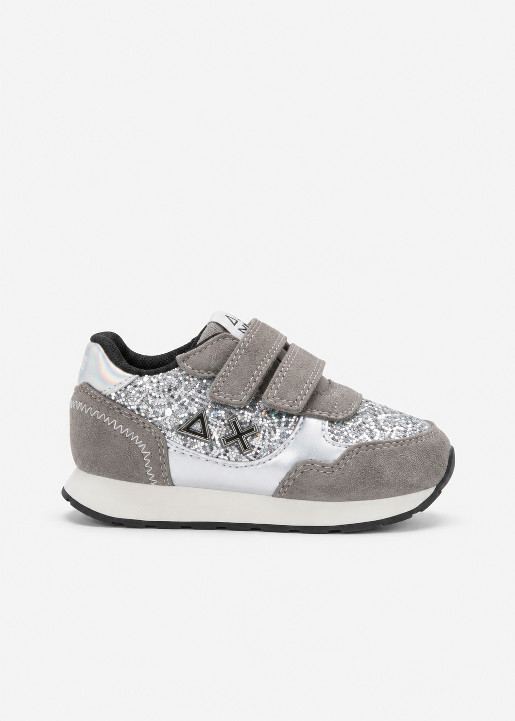 SUN68 Ally Sequins Sneakers Argento Neonata con Paillettes e Strappi Z46419F