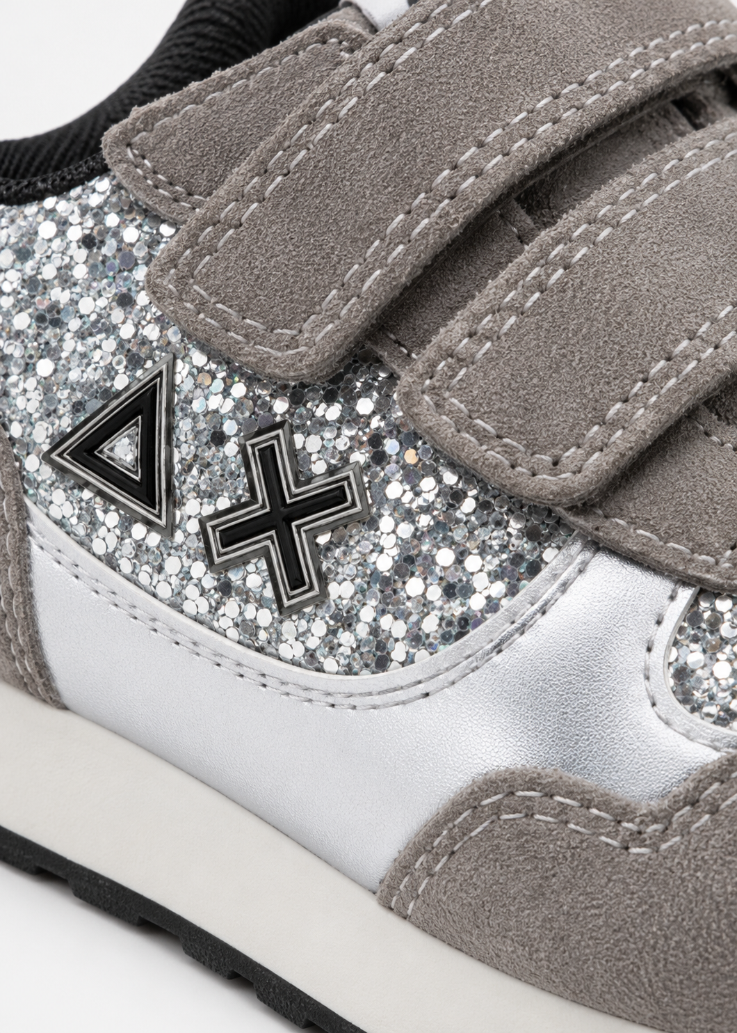 SUN68 Ally Sequins Sneakers Argento Neonata con Paillettes e Strappi Z46419F
