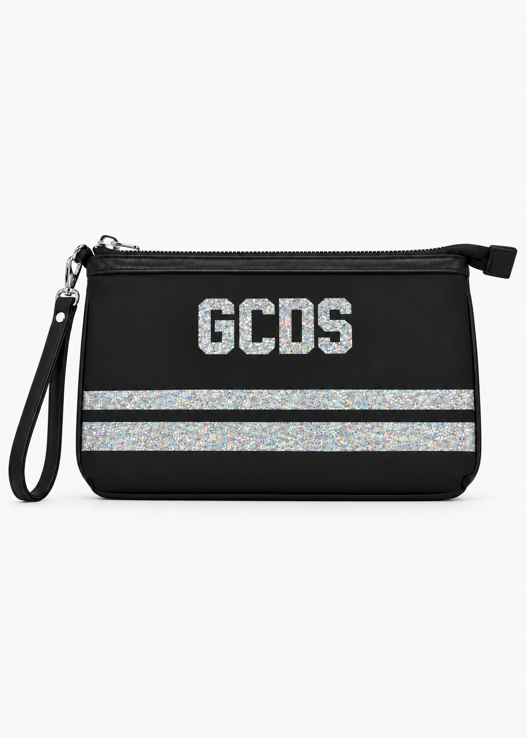 GCDS Pochette Nera Argento Bambina Maxi Logo Glitter AI26C2GJQW719T356