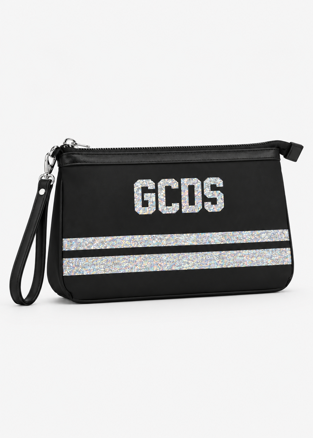 GCDS Pochette Nera Argento Bambina Maxi Logo Glitter AI26C2GJQW719T356