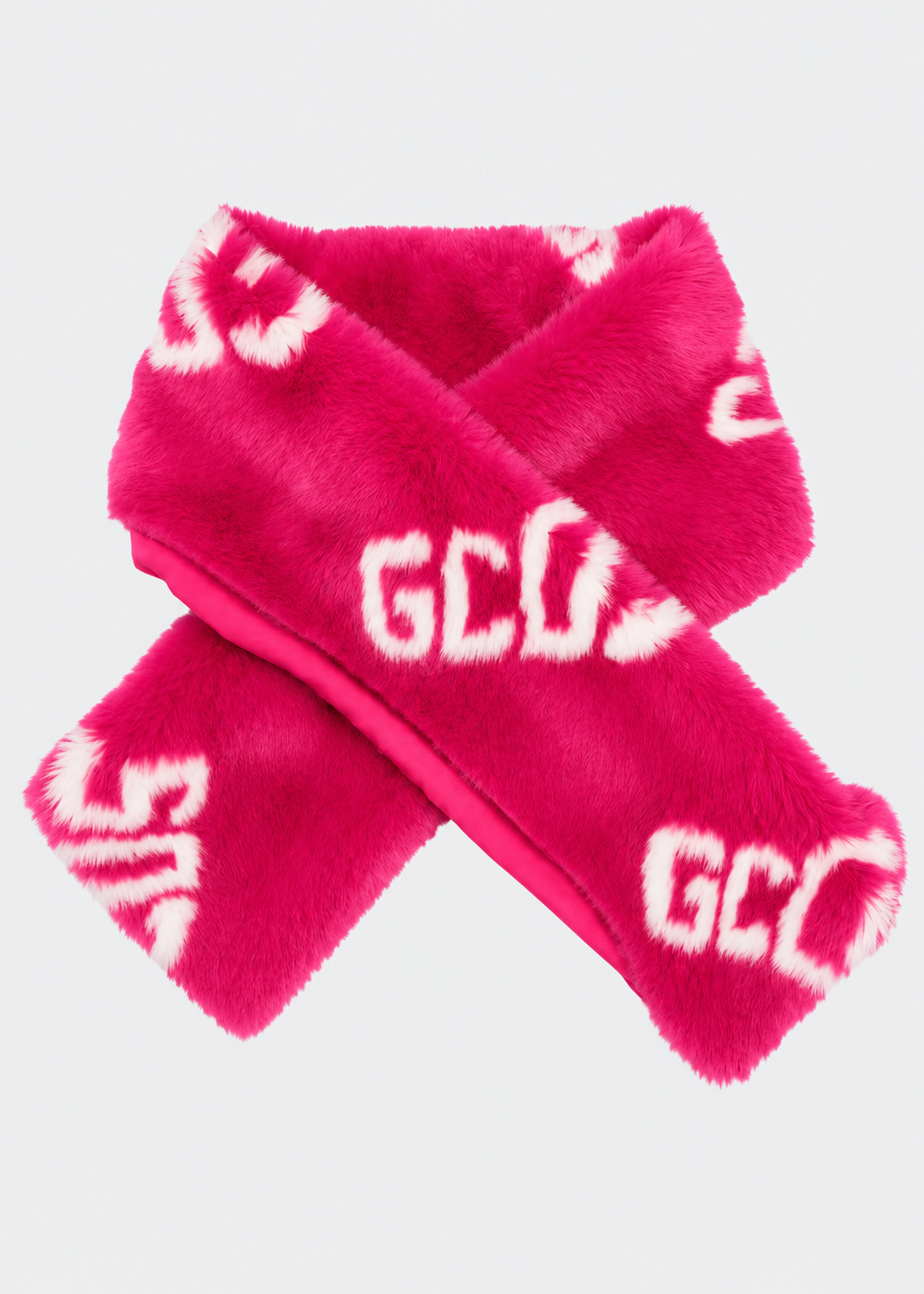 GCDS Sciarpa Fucsia Bambina Effetto Pelliccia Logo All Over AI26C2GJQP996E204