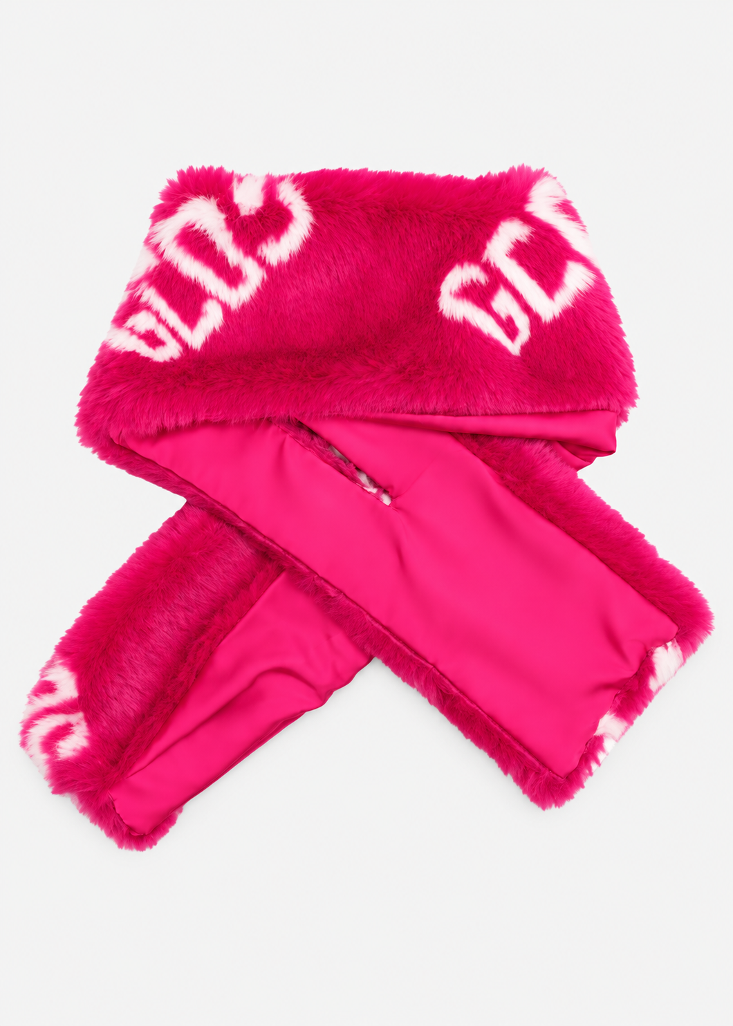 GCDS Sciarpa Fucsia Bambina Effetto Pelliccia Logo All Over AI26C2GJQP996E204