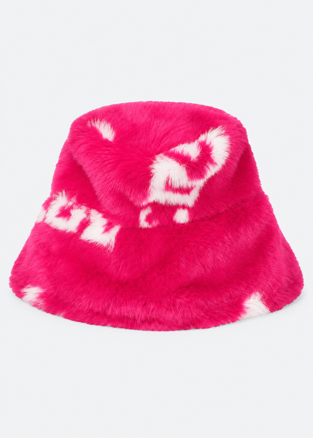 GCDS Cappello Pescatore Fucsia Bambina Effetto Pelliccia Logo All Over