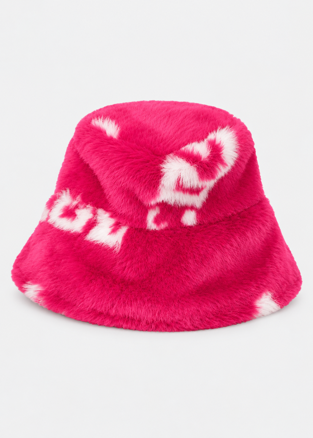 GCDS Cappello Pescatore Fucsia Bambina Effetto Pelliccia Logo All Over