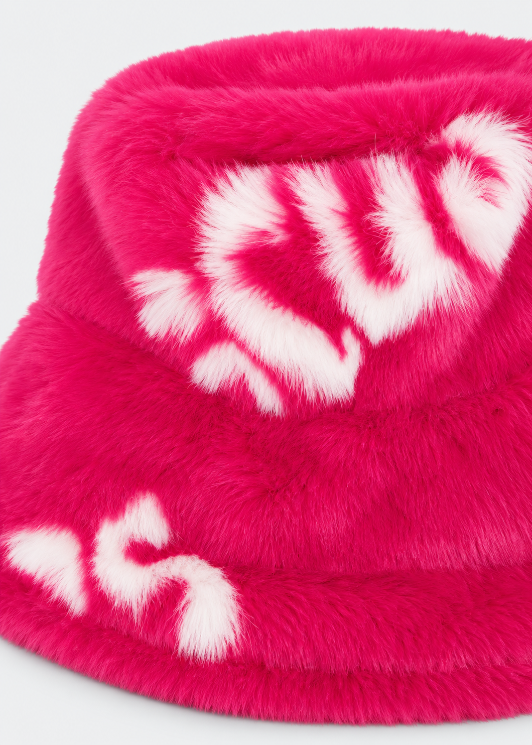 GCDS Cappello Pescatore Fucsia Bambina Effetto Pelliccia Logo All Over