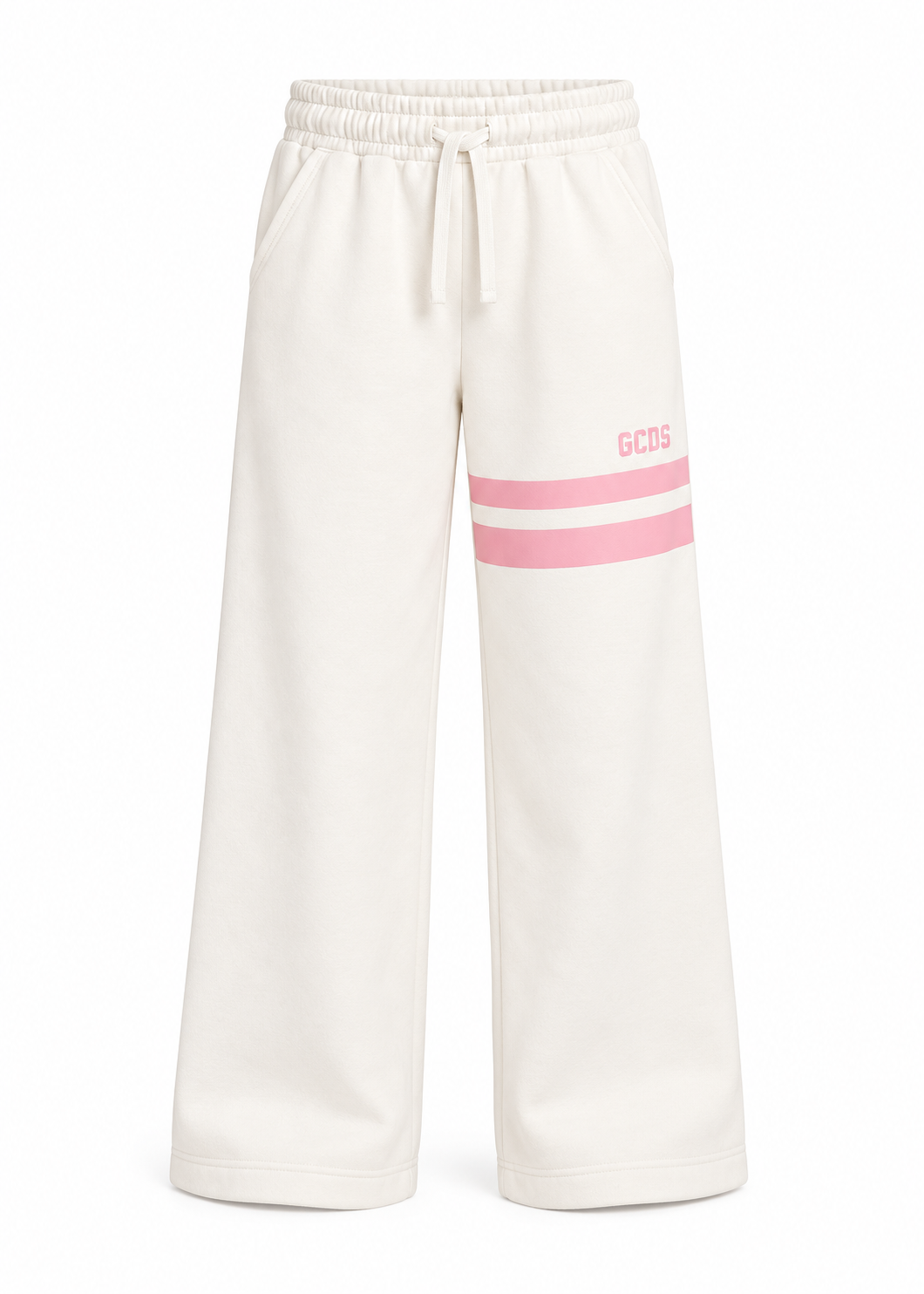 GCDS Pantaloni Bianchi Bambina in Cotone con Logo Glitter Rosa AI26Z0GJQI620F004