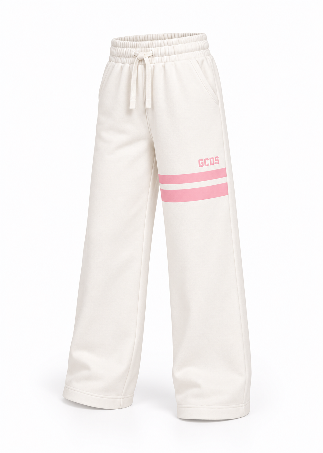 GCDS Pantaloni Bianchi Bambina in Cotone con Logo Glitter Rosa AI26Z0GJQI620F004
