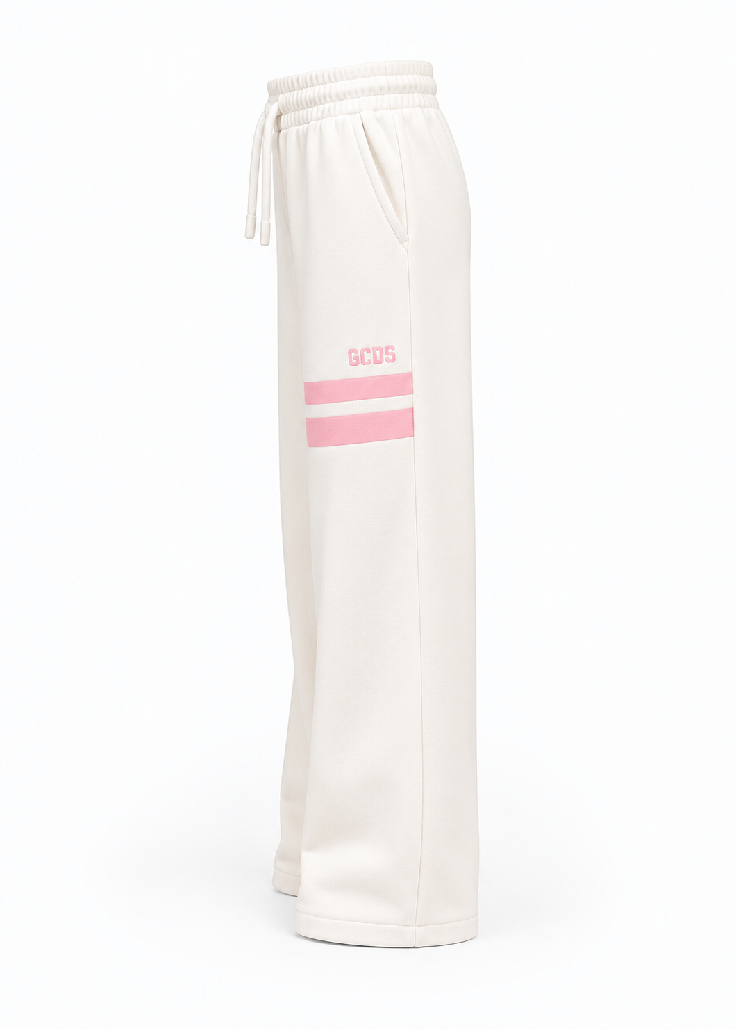 GCDS Pantaloni Bianchi Bambina in Cotone con Logo Glitter Rosa AI26Z0GJQI620F004