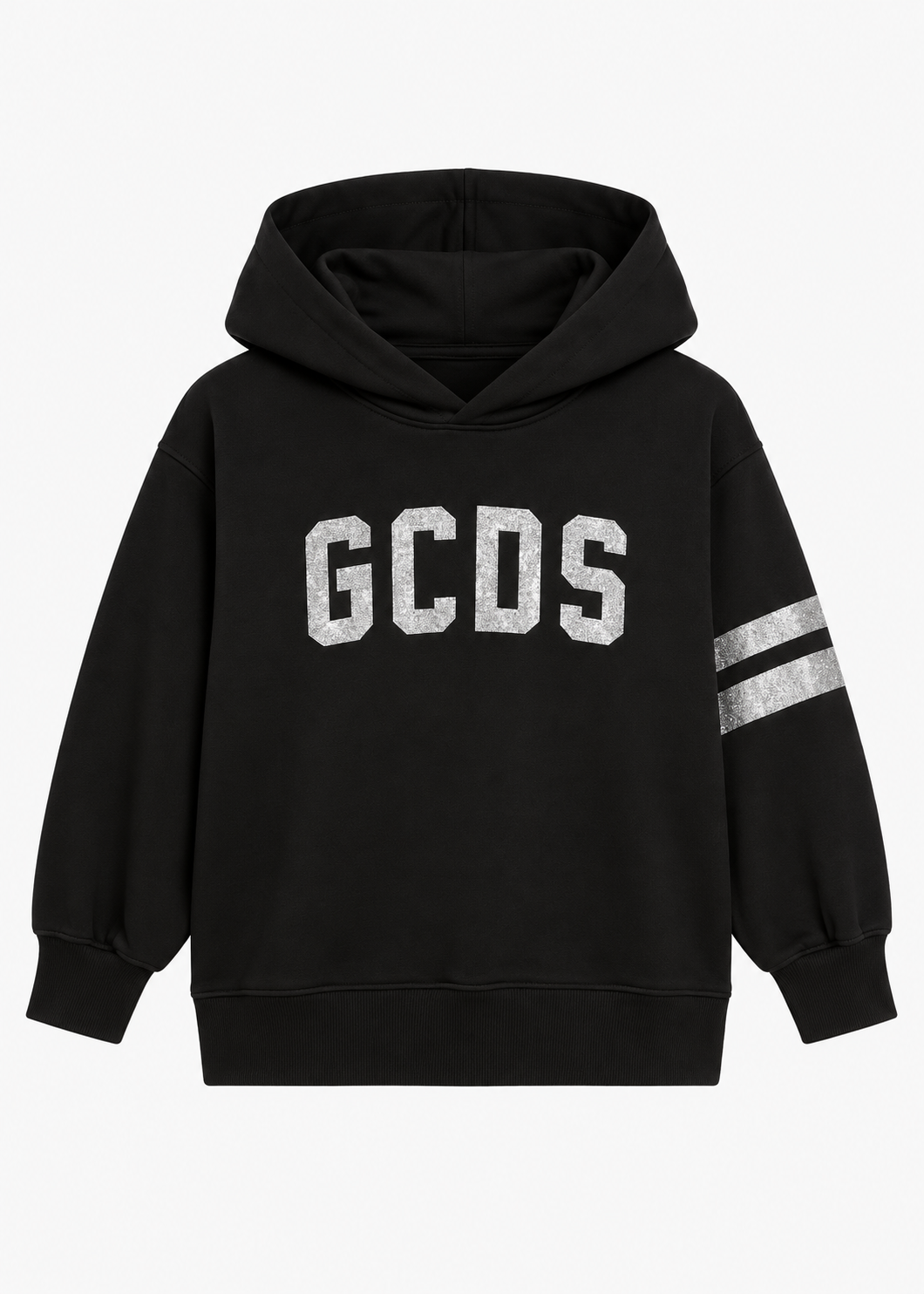 GCDS Felpa Nera Bambina in Cotone con Maxi Logo AI26Z0GJQE590F004