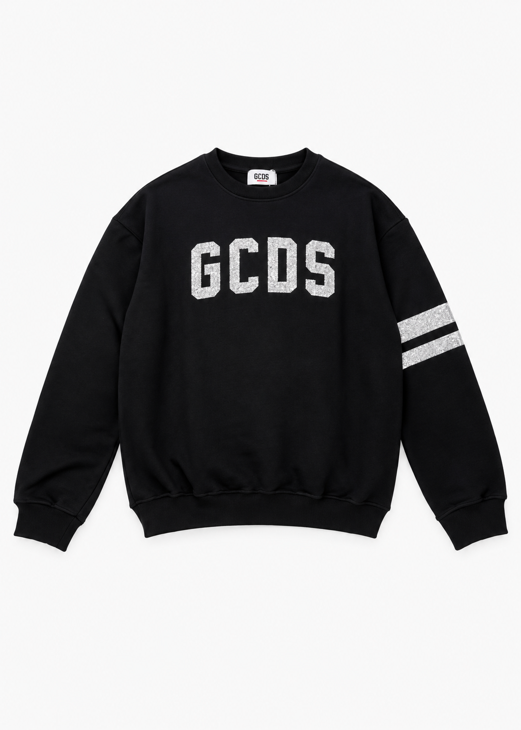 GCDS Felpa Nera e Argento Bambina in Cotone con Maxi Logo AI26Z0GJQE591F004