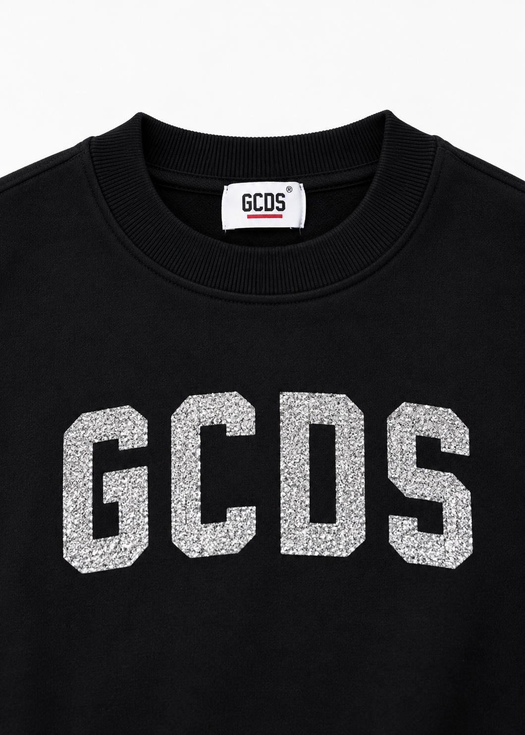 GCDS Felpa Nera e Argento Bambina in Cotone con Maxi Logo AI26Z0GJQE591F004
