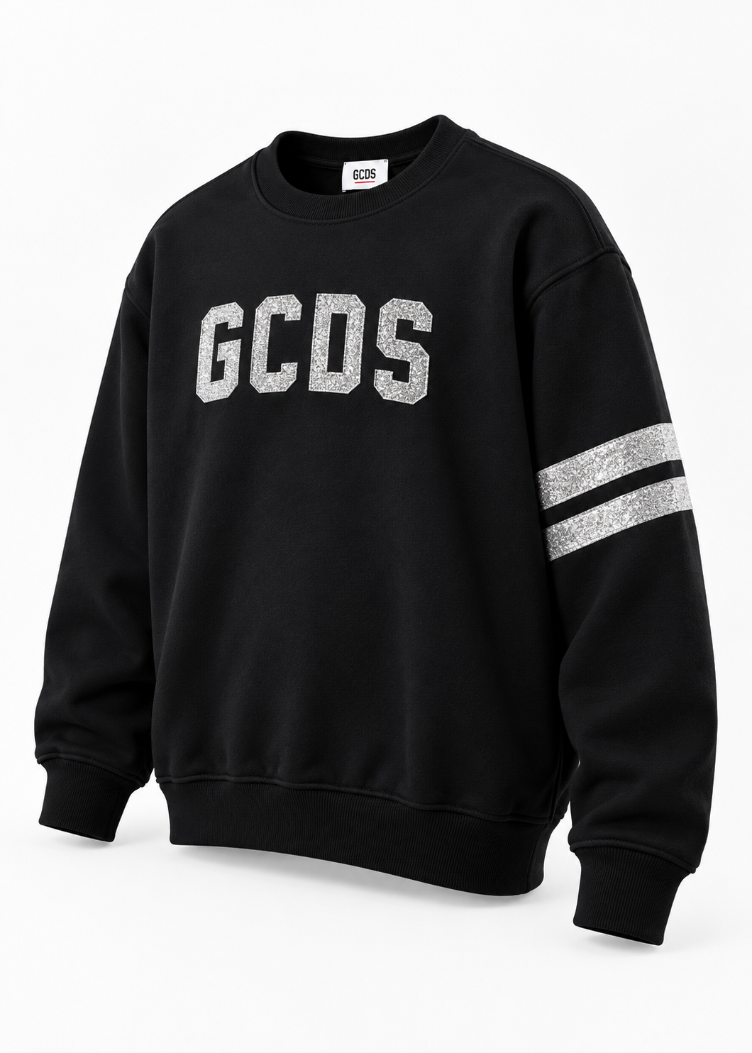 GCDS Felpa Nera e Argento Bambina in Cotone con Maxi Logo AI26Z0GJQE591F004