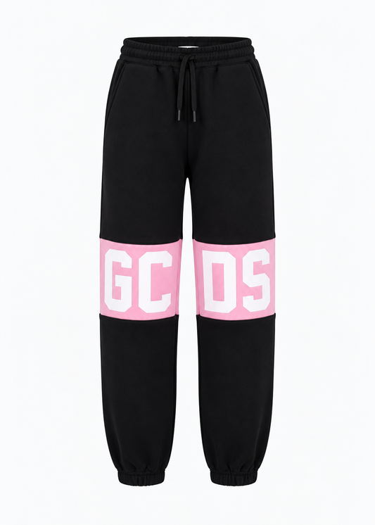 GCDS Pantaloni Neri e Rosa Bambina in Cotone con Maxi Logo AI26Z0GJQI588F004