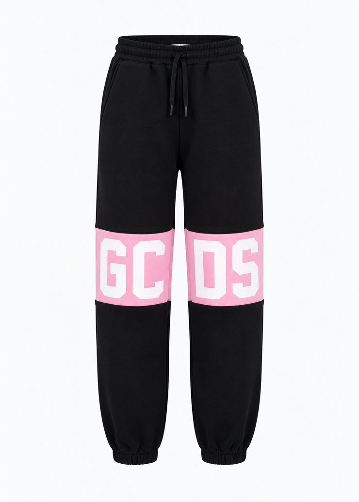 GCDS Pantaloni Neri e Rosa Bambina in Cotone con Maxi Logo AI26Z0GJQI588F004