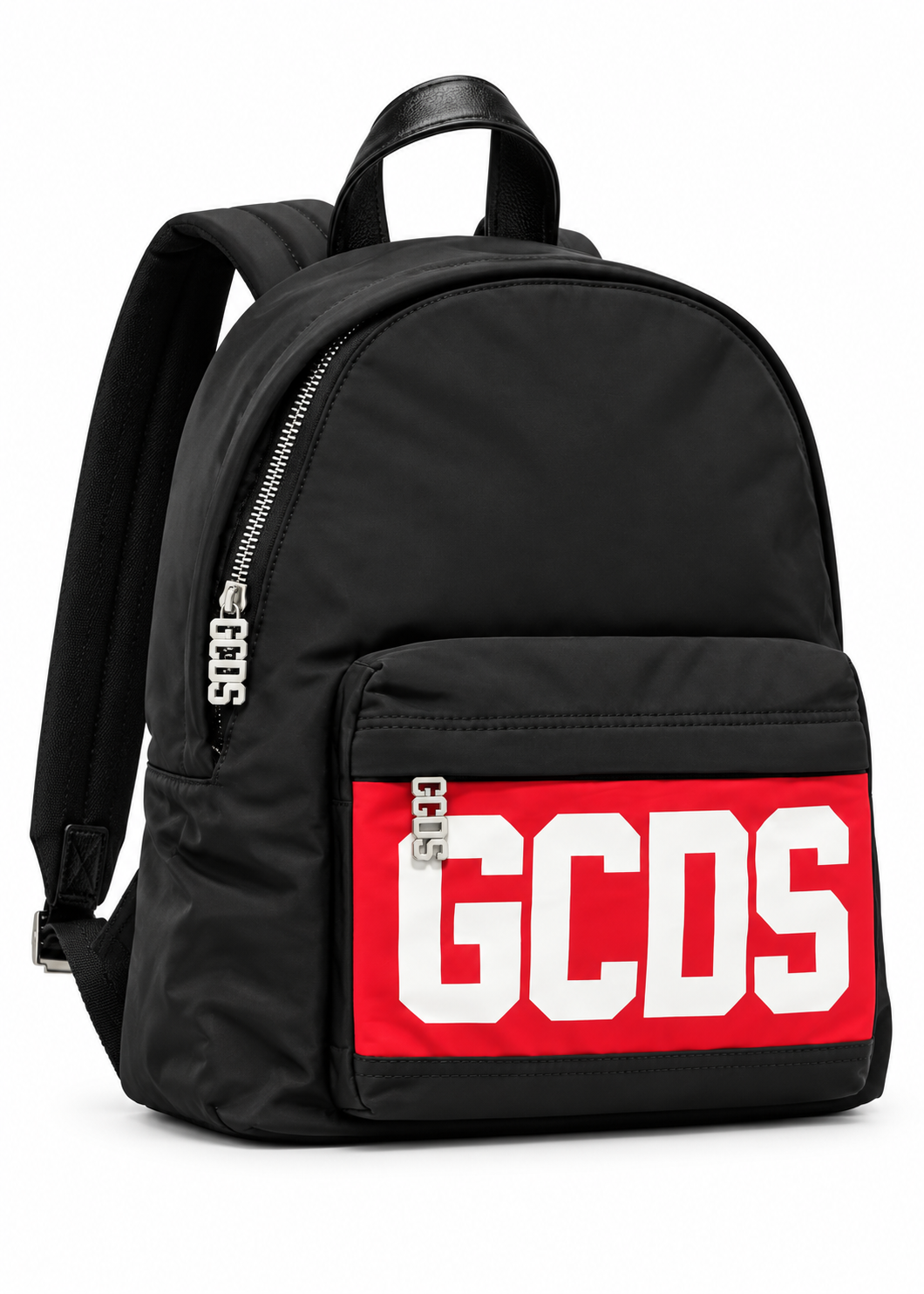 GCDS Zaino Nero Bambino con Maxi Logo e Fascia Rossa AI26Z0UJQW718T353