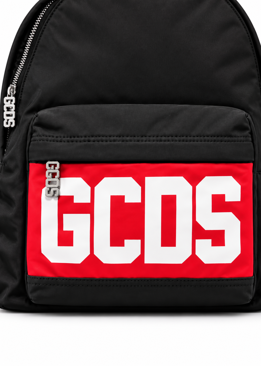 GCDS Zaino Nero Bambino con Maxi Logo e Fascia Rossa AI26Z0UJQW718T353