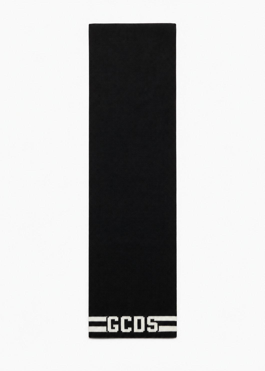 GCDS Sciarpa Nera Bambino in Misto Lana con Maxi Logo Jacquard