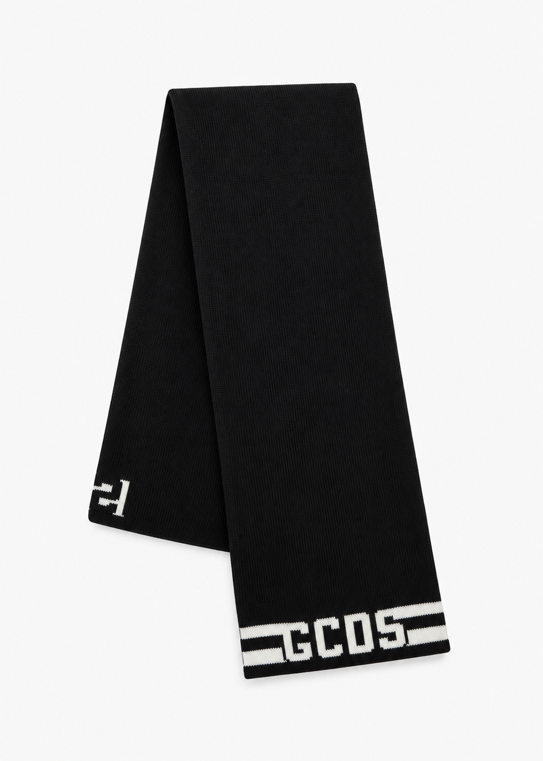 GCDS Sciarpa Nera Bambino in Misto Lana con Maxi Logo Jacquard