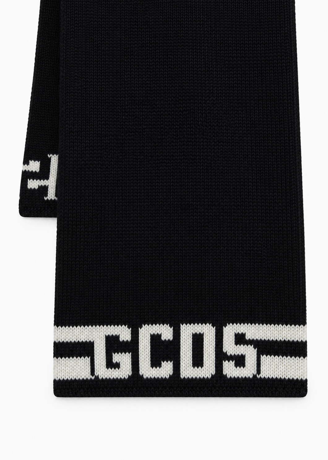 GCDS Sciarpa Nera Bambino in Misto Lana con Maxi Logo Jacquard