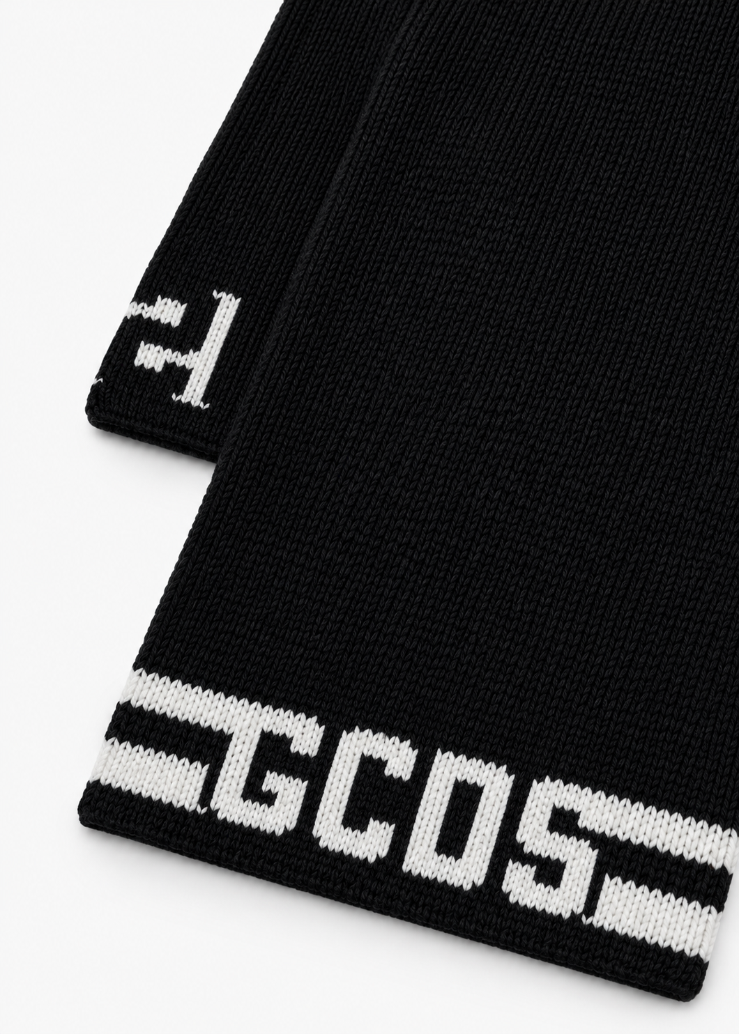 GCDS Sciarpa Nera Bambino in Misto Lana con Maxi Logo Jacquard