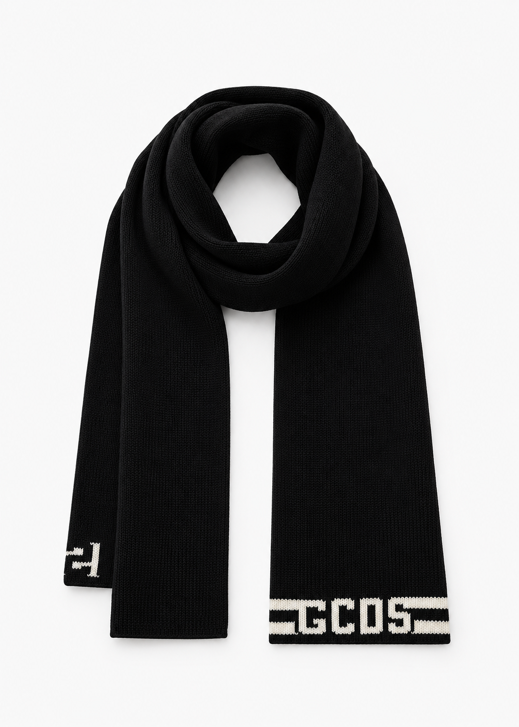 GCDS Sciarpa Nera Bambino in Misto Lana con Maxi Logo Jacquard