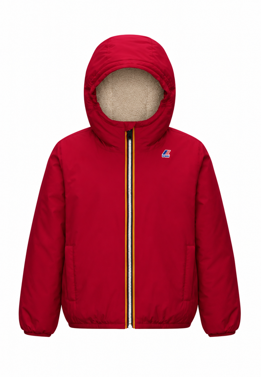 Kway giubbotto rosso con cappuccio imbottitura calda