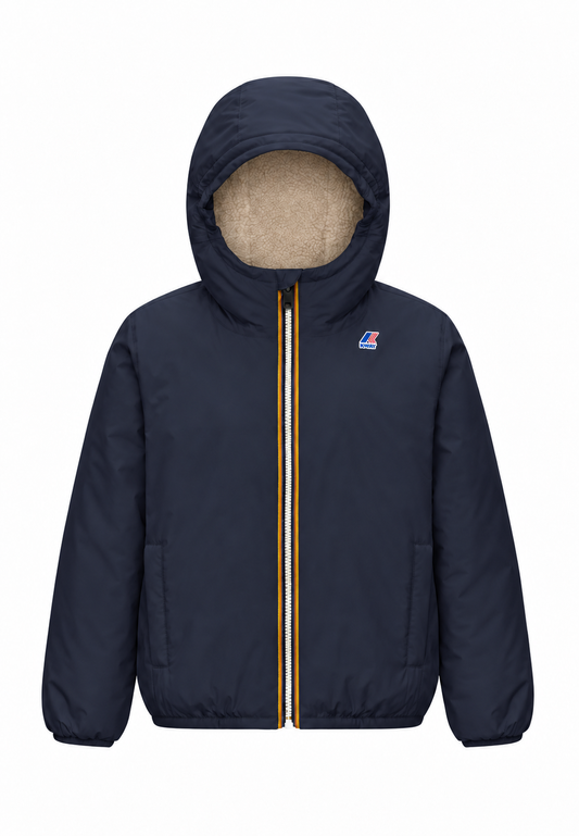 Kway giubbotto blu con cappuccio imbottitura calda