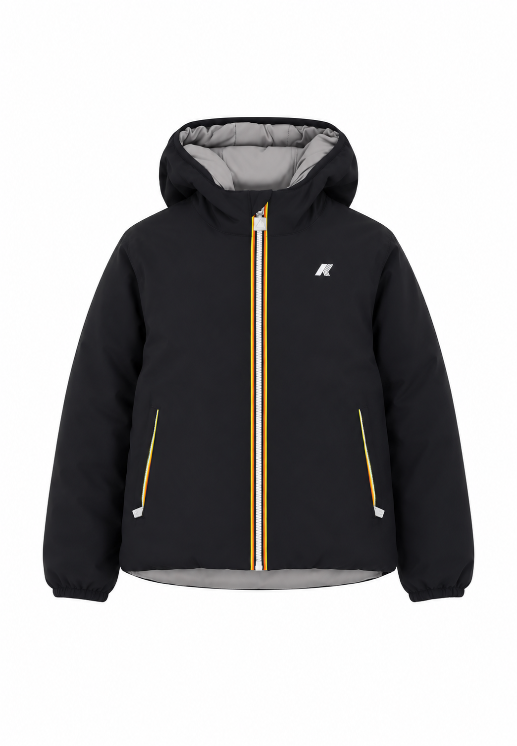 K-Way P. Jack St Warm Double bambino e ragazzo Reversibile Nero/Grigio – Giacca Invernale con Cappuccio