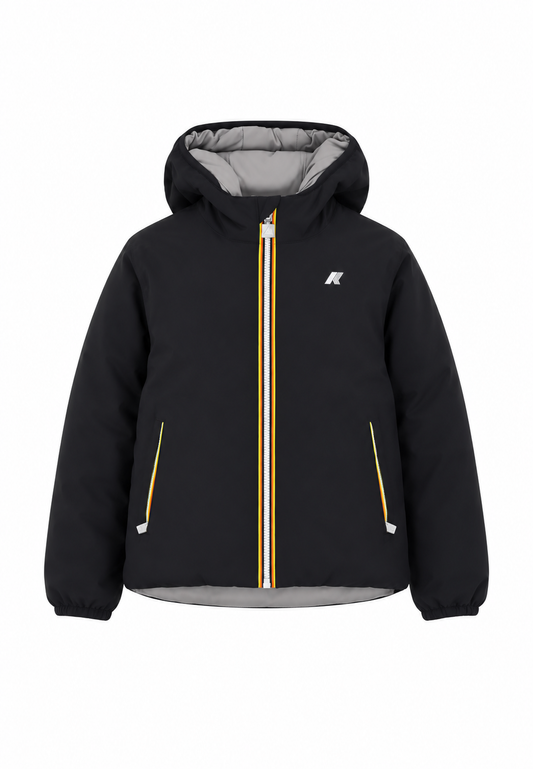 K-Way P. Jack St Warm Double bambino e ragazzo Reversibile Nero/Grigio – Giacca Invernale con Cappuccio