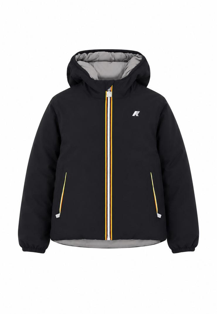 K-Way P. Jack St Warm Double bambino e ragazzo Reversibile Nero/Grigio – Giacca Invernale con Cappuccio