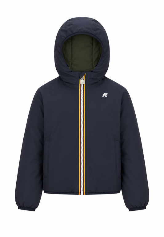 K-Way P. Jack St Warm Double Kids Junior Giacca Reversibile Blu Verde con Cappuccio – Giubbotto Invernale Bambino Ragazzo
