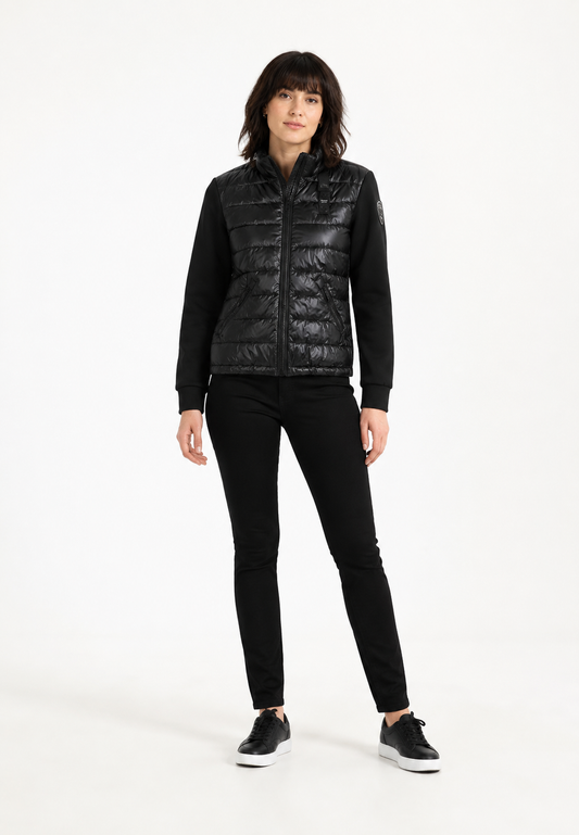 Blauer giubbotto donna haskel nero con maniche scuba e patch logata con strass Donna