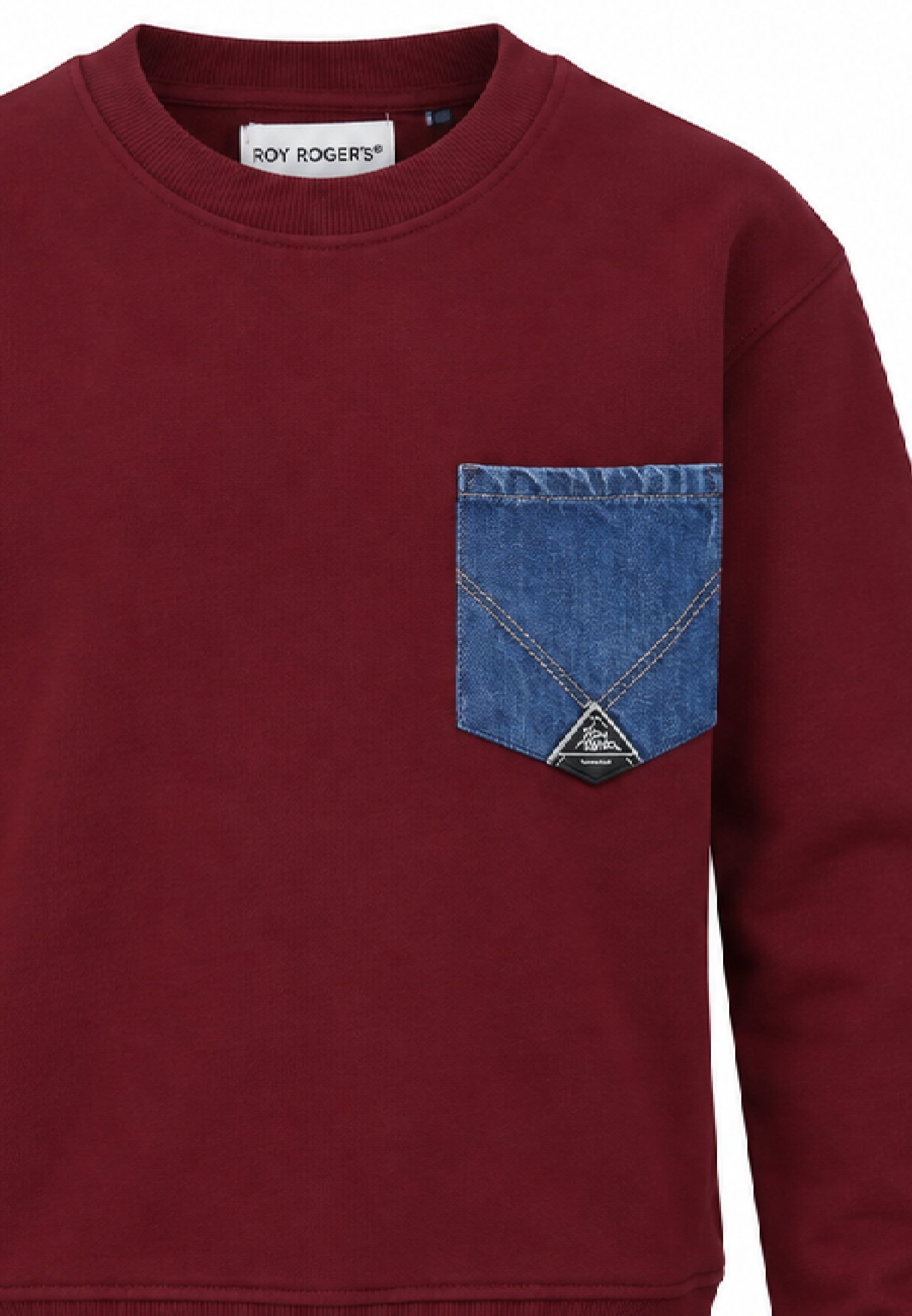 Roy Roger's felpa BORDEAUX GIROCOLLO CON TASCHINO IN DENIM Bambini e ragazzi rz485/00.bordeaux_