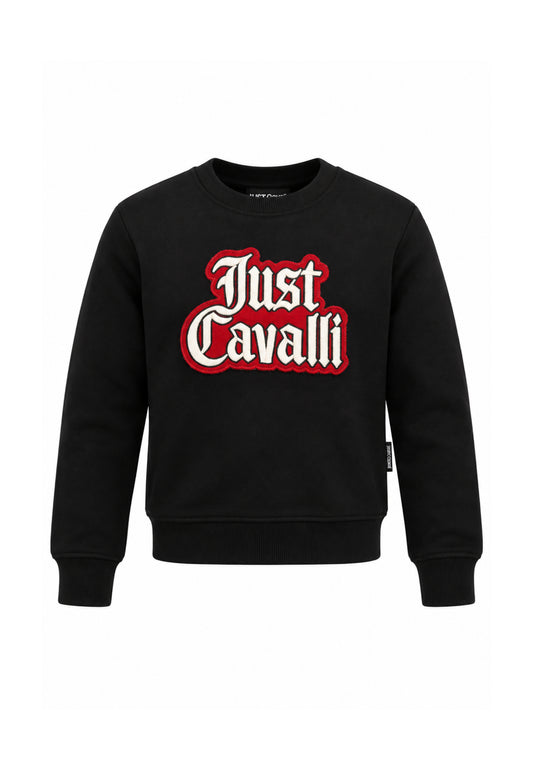 JUST CAVALLI FELPA NERA GIROCOLLO LOGO PATCH RICAMATO Bambini e ragazzi JBA26160FE.NE_