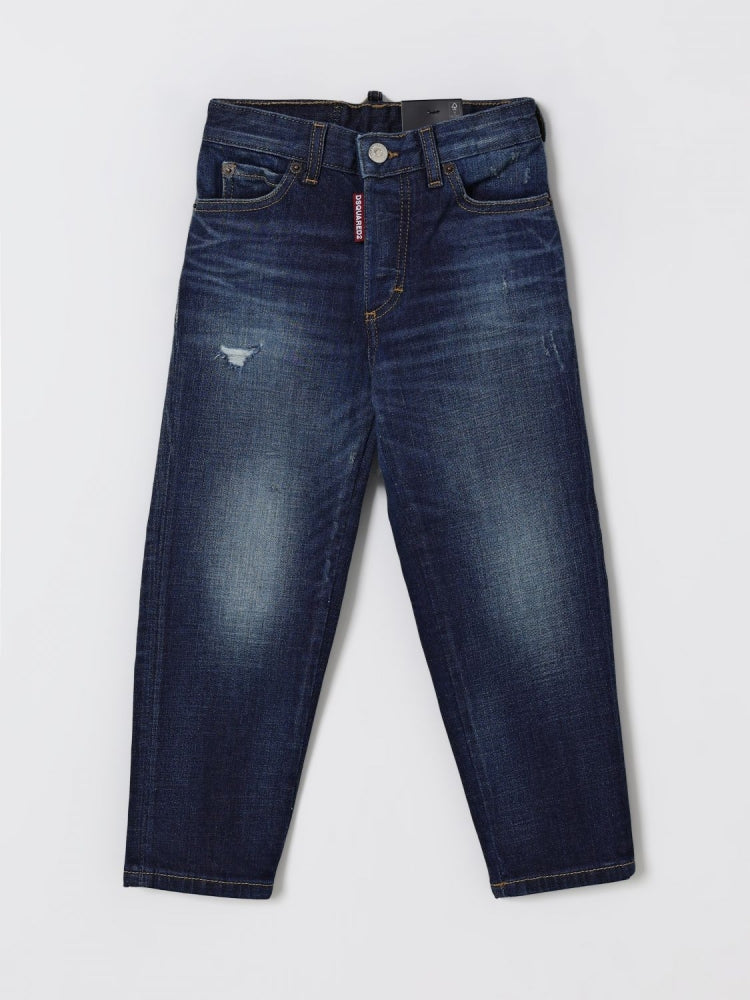 Dsquared2 pantalone in denim scuro bambino patch logo sul retro retro