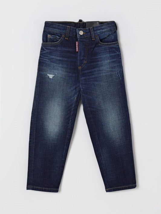 Dsquared2 pantalone in denim scuro bambino patch logo sul retro