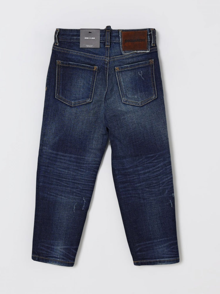 Dsquared2 pantalone in denim scuro bambino patch logo sul retro