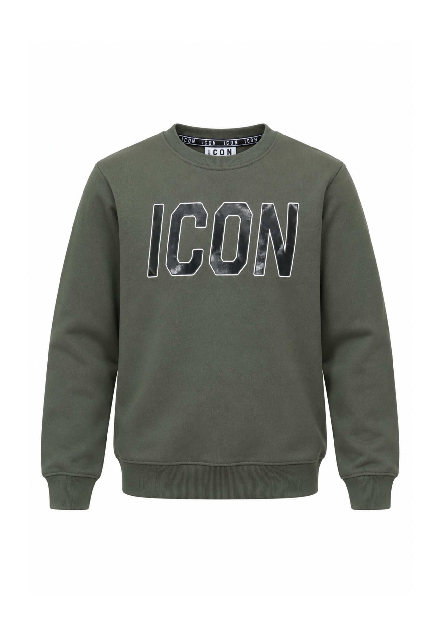 ICON FELPA verde girocollo con maxi logo in ecopelle Bambini e ragazzi ibsw001356.ver_