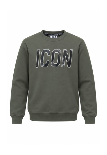 ICON FELPA verde girocollo con maxi logo in ecopelle Bambini e ragazzi ibsw001356.ver_