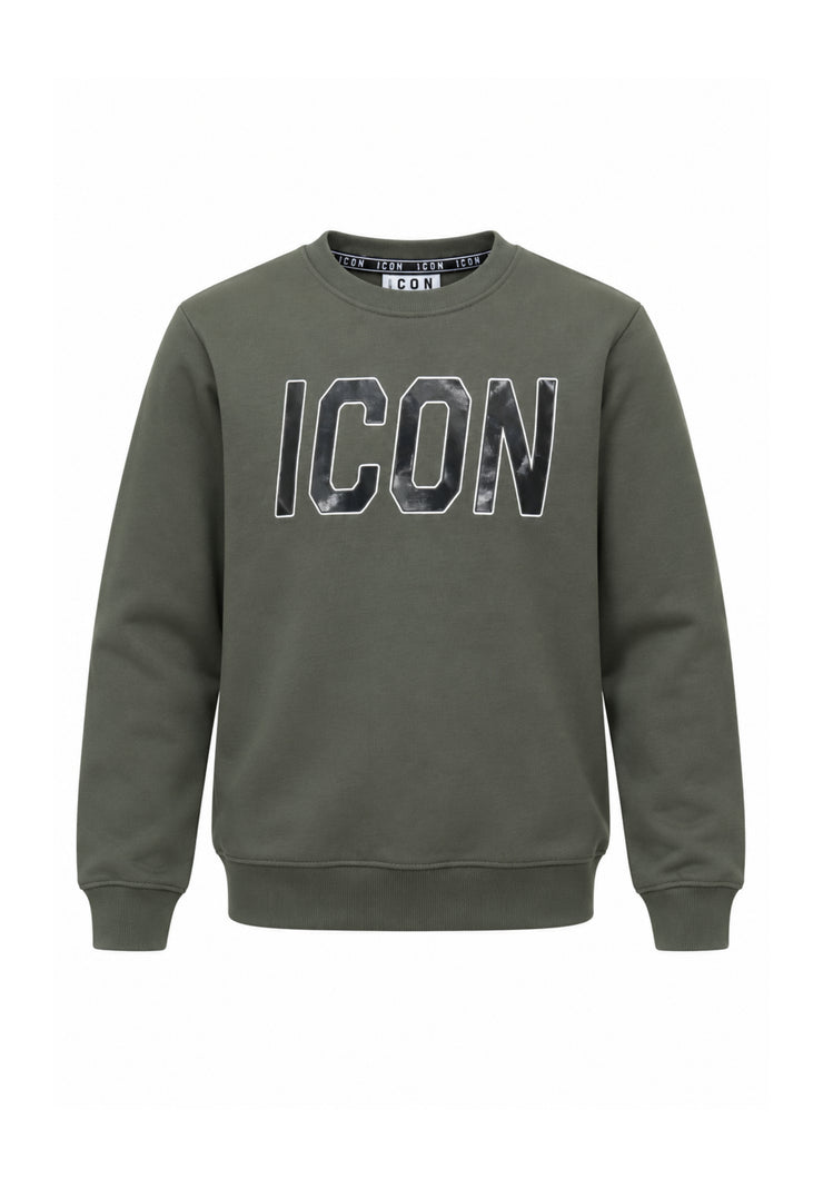 ICON FELPA verde girocollo con maxi logo in ecopelle Bambini e ragazzi ibsw001356.ver_