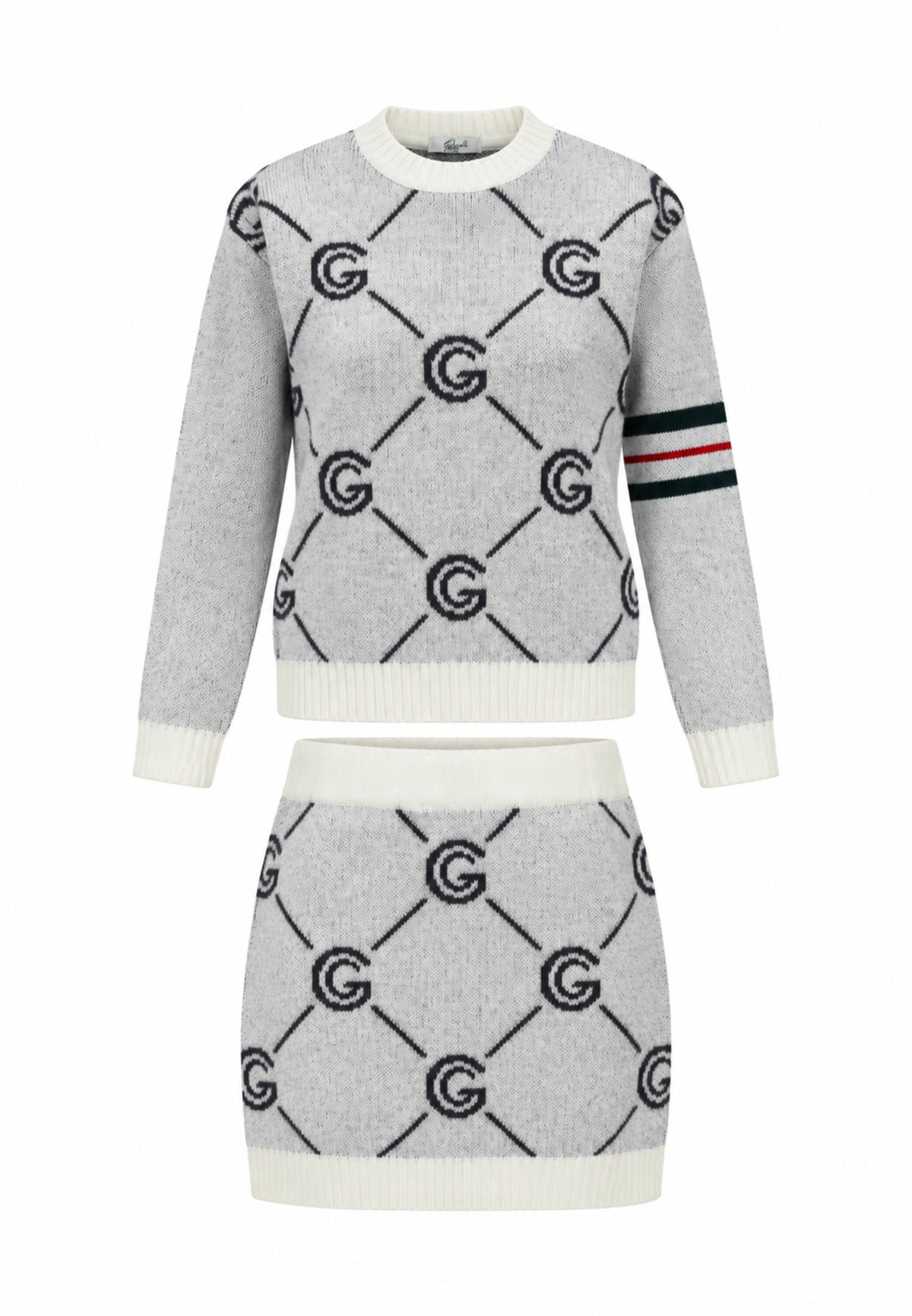 Gabriella Gucci COMPLETO PANNA IN MAGLIA CON MAGLIONE E GONNA LOGATI Bambine e ragazze GK300+GK301.PANNA_
