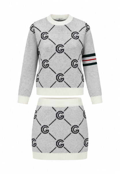 Gabriella Gucci COMPLETO PANNA IN MAGLIA CON MAGLIONE E GONNA LOGATI Bambine e ragazze GK300+GK301.PANNA_