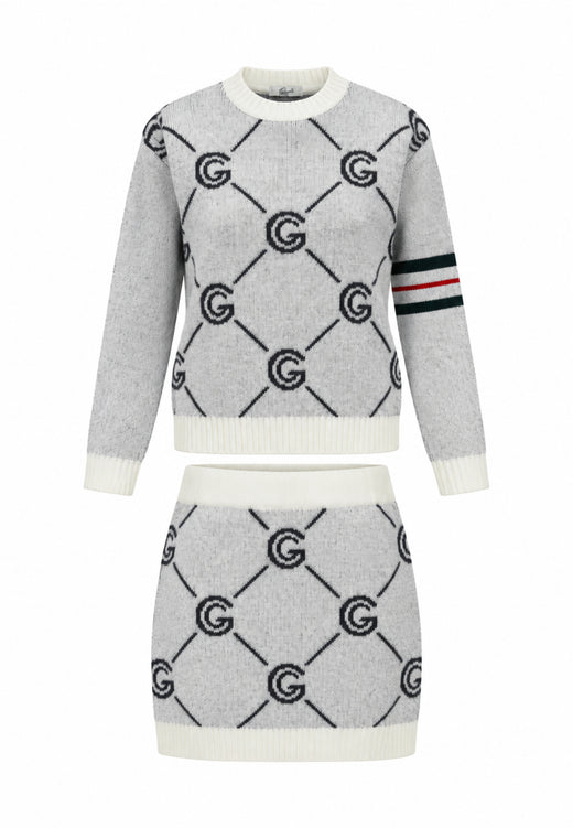 Gabriella Gucci COMPLETO PANNA IN MAGLIA CON MAGLIONE E GONNA LOGATI Bambine e ragazze GK300+GK301.PANNA_