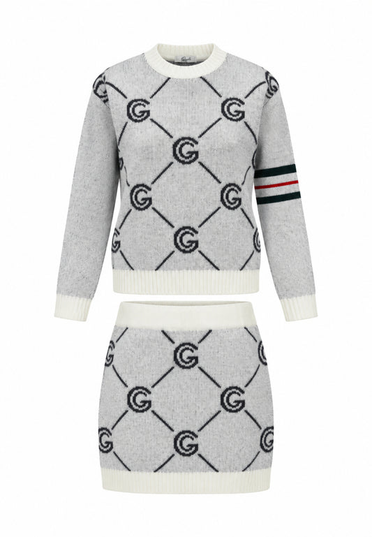 Gabriella Gucci COMPLETO PANNA IN MAGLIA CON MAGLIONE E GONNA LOGATI Bambine e ragazze GK300+GK301.PANNA_