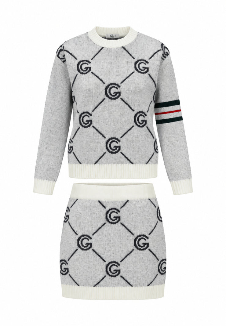 Gabriella Gucci COMPLETO PANNA IN MAGLIA CON MAGLIONE E GONNA LOGATI Bambine e ragazze GK300+GK301.PANNA_