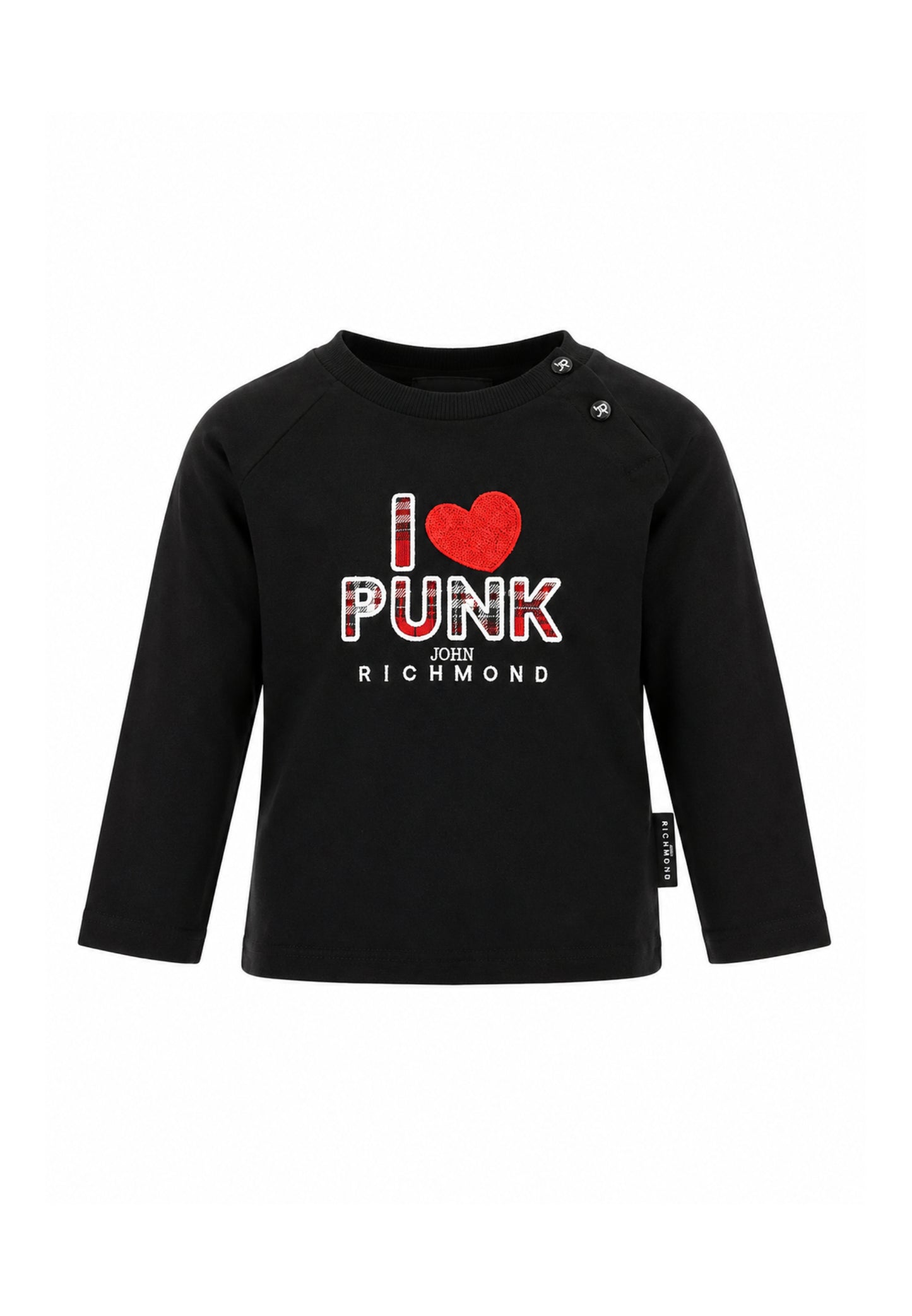 John Richmond tshirt nera a maniche lunghe con motto centrale Bambine e ragazze ria26085ts.ne_